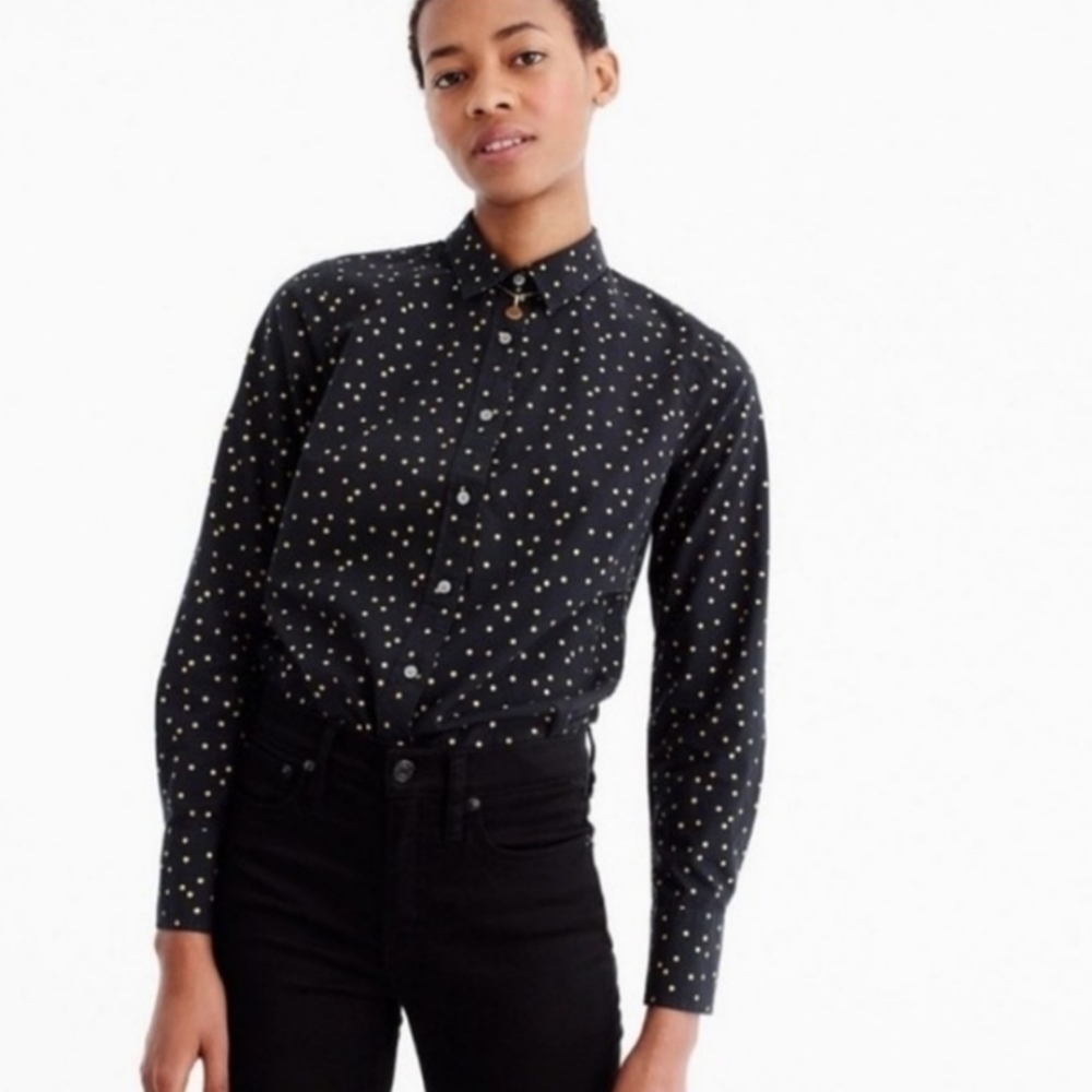 J.Crew Perfect Shirt - Black with Gold Dots